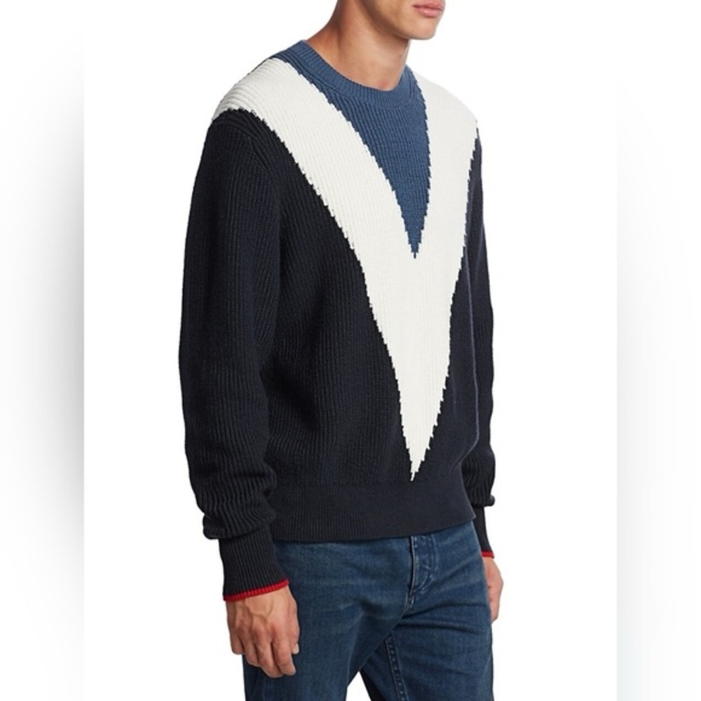 Rag & Bone Emory Intarsia Sweater Mens L Chevron Colorblock Cable Knit Cotton - Picture 2 of 15